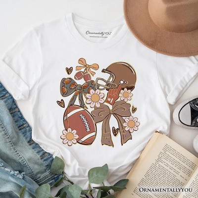 Football Mom Coquette Bow Daisy T-Shirt, Retro Fall Game Day Preppy Tee White XL