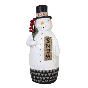 Ganz 10.5 Inch Folkart Snowman Figurine Top Hat Berries Holly Snowman Figurines - 1 of 3