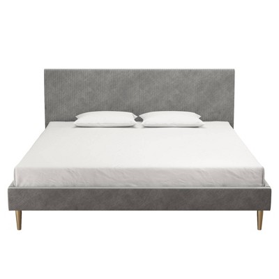 Daphne King-Sized Light Gray Velvet Upholstered Bed with Tufted Headboard