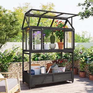GDFStudio Tommy Garden Wood Portable Cold Frame with Openable Roof and Movable Wheels - 1 of 4