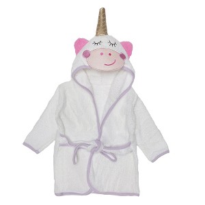 Everyday Kids Hooded Bath Robe for Girls – 3D White Unicorn, Soft Terry Cloth, Absorbent Baby Toddler Robe, Bath Time Essential Size 0-9 Months - 1 of 4