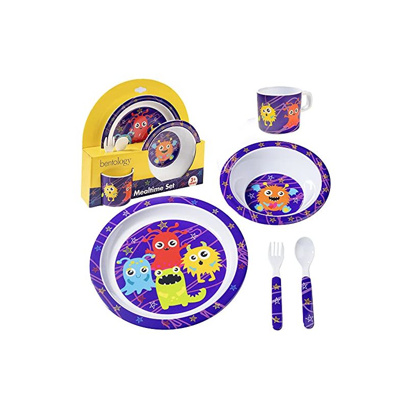 Laptop Lunches 5 Pc Mealtime Feeding Set for Kids and Toddlers - Monster - Includes Plate, Bowl, Cup, Fork and Spoon Utensil Flatware, 1 of 2