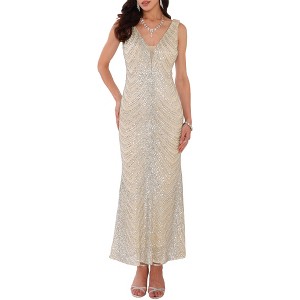 INSPIRE CHIC Women's Sequin V Neck Sleeveless Cocktail Maxi Gown Evening Dress - 1 of 4