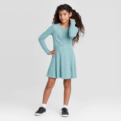 girls green skater dress