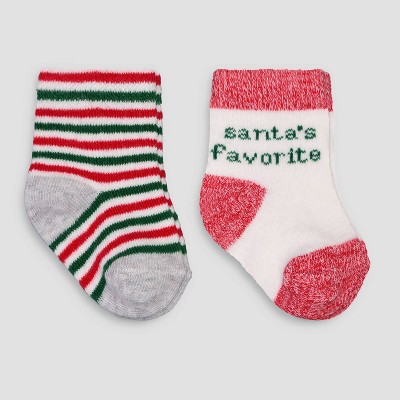 Image of Carter's Just One You® Baby 2pk Christmas Crew Socks - White/Green/Red 0-12M
