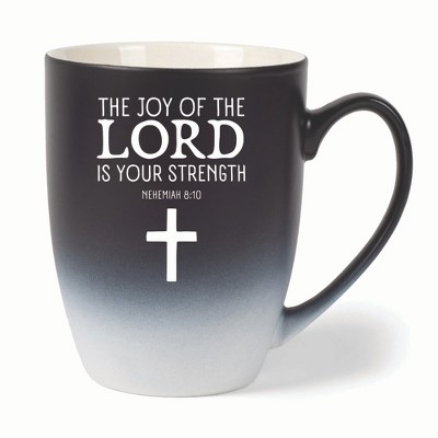 Elanze Designs The Joy Of The Lord Is Your Strength Nehemiah 8:10 Two Toned Ombre Matte 10 ounce New Bone China Coffee Tea Cup Mug, Black and White