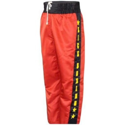 Amber Fight Gear Nylon/Satin Kickboxing Pants Featuring 3" Boxing Style Waistband and Drawstring, and Durability, Red/Black/Yellow, Large