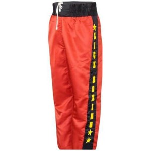 Amber Fight Gear Nylon/Satin Kickboxing Pants Featuring 3" Boxing Style Waistband and Drawstring, and Durability, Red/Black/Yellow, Small - 1 of 2