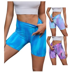 INSPIRE CHIC 3 Packs Women's High Waist Tie Dye Tummy Control Workout Running Biker Thigh Slimmer - 1 of 4