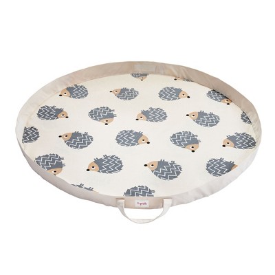 3 Sprouts Childrens Convertible Toy Storage Bag and Portable Round Tummy Time Play Mat with Handles, Gray Hedgehog Print