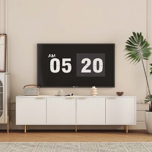 Angel Sar 75'' Fluted TV Stand with 3 Cabinets, Modern Media Console with Metal Handles and Legs, White Entertainment Center, White - 1 of 4