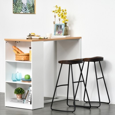 Modern 50'' White and Wood Counter Height Bar Table with Storage