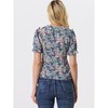INSPIRE CHIC Women's Peter Pan Collar Smocked Puff Short Sleeve Ruffle Floral Blouse - 3 of 4