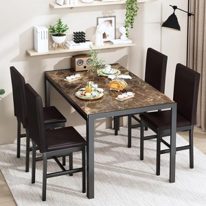 Hooseng 5-Piece Marble DiningTableSet with 4 Metal Frame Chairs, Dining Table Set for 4, Modern Style Kitchen Table and Chair Set, White - 1 of 4