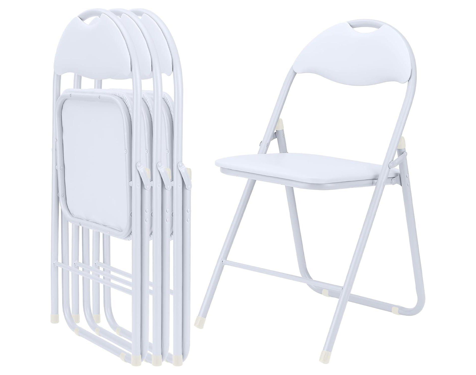 4 Pack Folding Chairs with Cushion– Portable Metal Stackable Chairs,Non-Slip Feet for Indoor & Outdoor Events,White