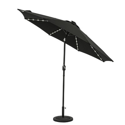 Mirage II Fiesta Black Aluminum Market Patio Umbrella with Solar LED Lights