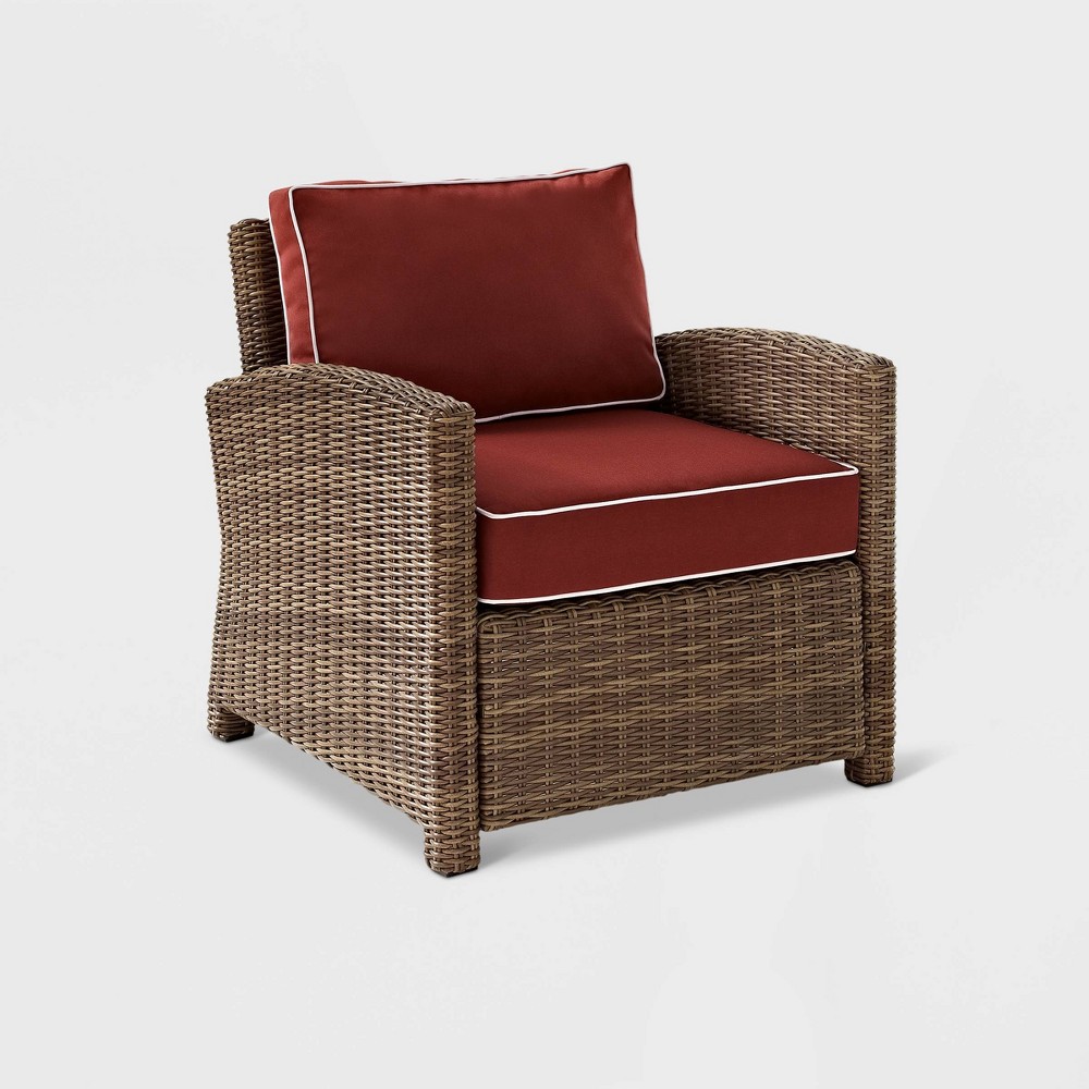 Photos - Garden Furniture Crosley Bradenton Wicker Outdoor Patio Arm Chair - Red/Brown -  Weathered B 