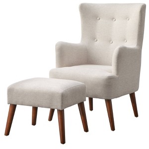 angelo:HOME Jane Traditional Upholstered Accent Chair and Ottoman Linen - 1 of 4