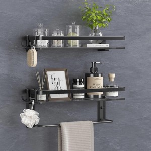 Racxily 2 Tier Glass Bathroom Shelf, Wall Mounted Organizers Storage Shelf, Floating Glass Shelves with Towel Holder - 1 of 4