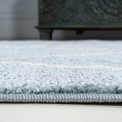 Light Blue and White Diamond Trellis Synthetic Area Rug - 2x10 Feet