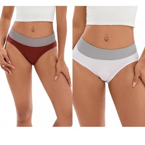 INSPIRE CHIC 2 Pcs Women's Color-Block Cotton No Trace Underwear Mid-Waisted Full Coverage Briefs - 1 of 4