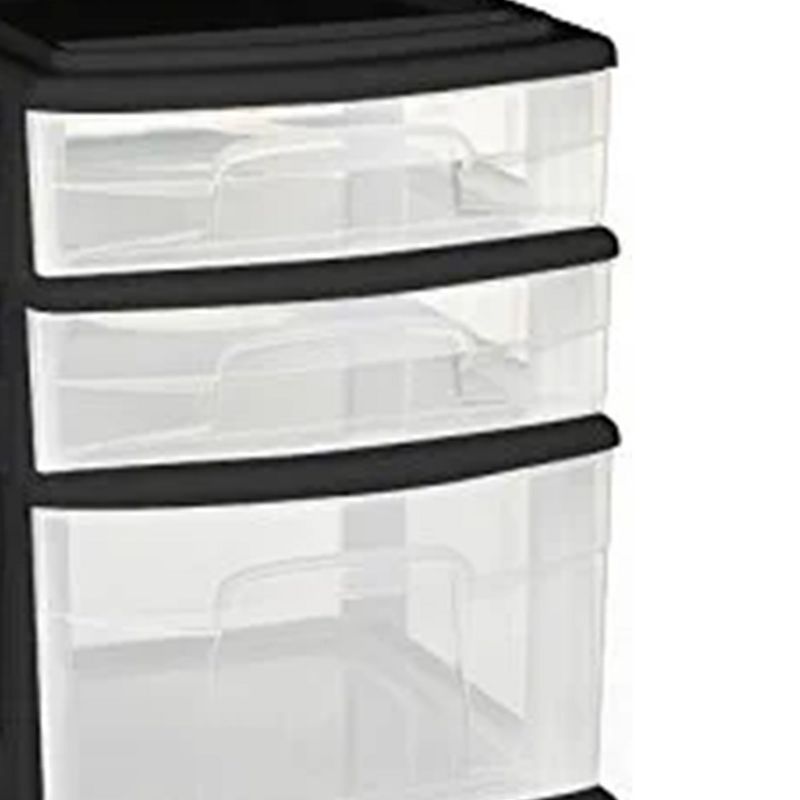 Homz Plastic 5 Clear Drawer Medium Home Organization Storage Container Tower with 3 Large Drawers and 2 Small Drawers, Black Frame, 3 of 9