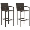 vidaXL Bar Stool Bar Seat Counter Height Island Stool for Pub Poly Rattan - Brown Set of 2 - 2 of 4