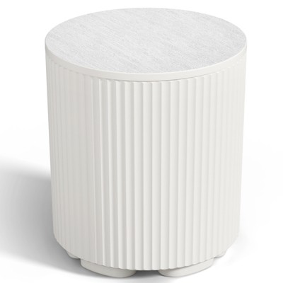 GlasFlength Large Capacity Patio End Tables, Ice Bucket with Lid, Portable Outdoor Drink Cooler Bar, Elegant Design, White, 14.76"x14.76"x16.65"