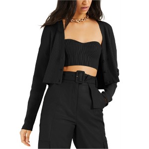 I.N.C International Concepts Womens Ribbed Cardigan Sweater, Black, X-Small - 1 of 1