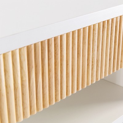 White MDF Floating Nightstand with Rattan Drawer