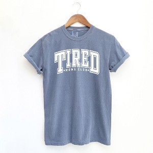 Simply Sage Market Women's Tired Mom's Club Varsity Short Sleeve Garment Dyed Tee - 1 of 2