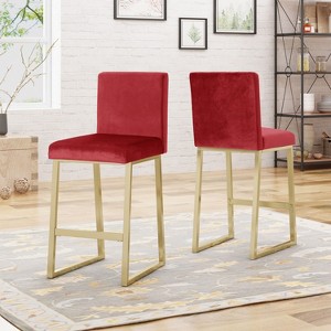 Set of 2 Bar Stools Velvet Counter Bar Stools with Metal Frame,Bar Chairs for Dining Rooms,Kitchens Islands-Christopher Knight Home - 1 of 4