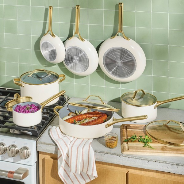 Set de 12 piezas de utensilios de cocina de aluminio con recubrimiento cerámico antiadherente y mango champagne - Figmint™ 2