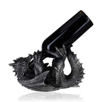 True Dragon Wine Bottle Holder | Fantasy Tabletop Statue, Gothic Wine Accessory, Soft Base Protects Tables, Pewter Color Finish