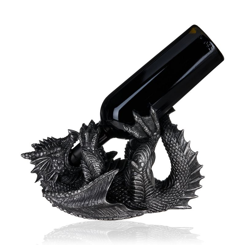 True Dragon Wine Bottle Holder | Fantasy Tabletop Statue, Gothic Wine Accessory, Soft Base Protects Tables, Pewter Color Finish, 1 of 6