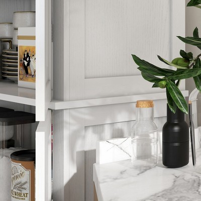 72" White Wood Grain Shaker Style Freestanding Kitchen Pantry Cabinet