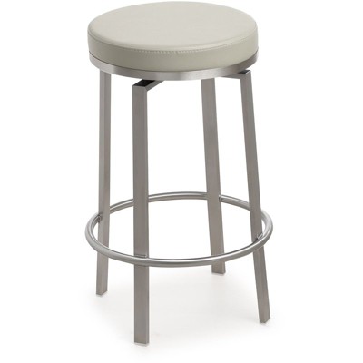 Gray Vegan Leather Swivel Counter Stools with Stainless Steel Legs - Set of 2