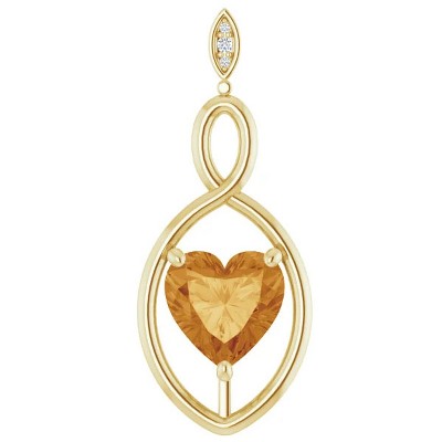 Pompeii3 9mm Citrine Women's Heart Pendant in 14k Gold Necklace 6mm Tall