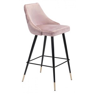 Zuo Modern – Piccolo Barstool, Pink Velvet, Modern Counter and Bar Seating, 40.6"H - 1 of 4
