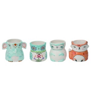 Transpac Ceramic Tiny Happy Animal Planter Set of 4 Spring Home Decorations - 1 of 1