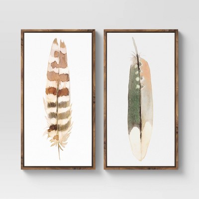 (Set of 2) 12" x 24" Feathers Framed Wall Canvas - Threshold™