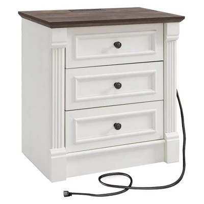 SinCiDo Farmhouse Nightstand w/ Charging Station 26" T Nightstand,23.6" W Roman Column Design,3 Drawer Storage Dresser w/ Metal Handles