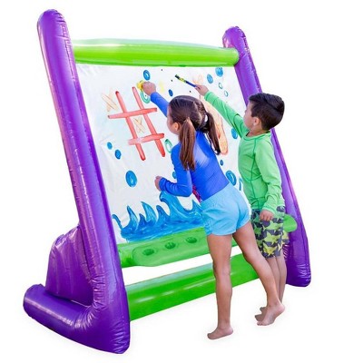 HearthSong Giant Inflatable Indoor and Outdoor Easel With Paints, Sponges, Brushes, and Built-in Art Tray