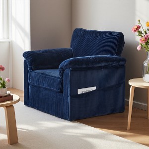 33" Corduroy Oversized Swivel Lounge Chair with Plush Cushions - 1 of 4