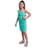 Girls Solid Color One Shoulder Ruffle Knee Length Dress - 24sevenKid™ - 2 of 4