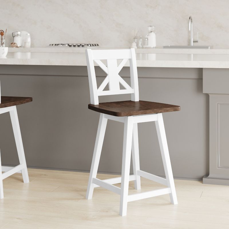 Emma and Oliver Wooden Modern Farmhouse Swivel Dining Stool with Decorative Carved Back, 1 of 12