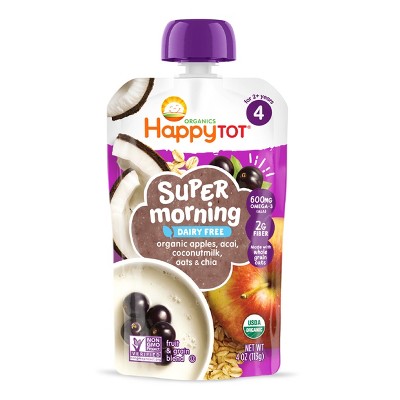 HappyTot Super Morning Organic Apples Acai Coconut Milk &#38; Oats with Super Chia Baby Food Pouch - 4oz