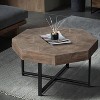 Vintage Coffee Table with Patchwork Craft Top&Cross Metal Legs, Farmhouse Cocktail Table Center Table, Antique Black/Brown/Oak Natural-ModernLuxe - 2 of 4