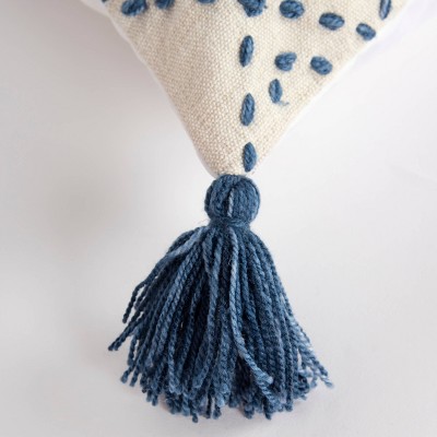20" Blue and Ivory Woven Square Throw Pillow