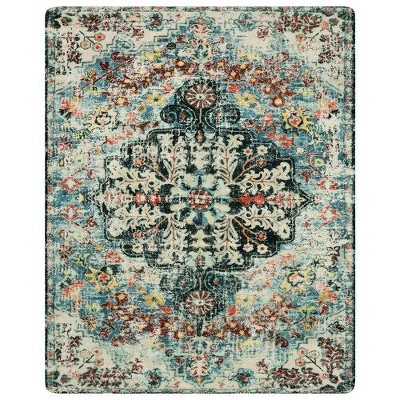 Lahome Goza Machine Washable Traditional Vintage Area Rug-Soft Carpet for Living Room, Bedroom, or Office-Teal-9'1"x12'